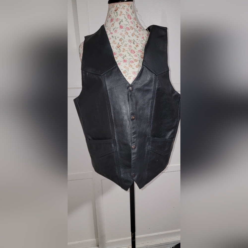 Hudson Black Leather Vest Size 46 XXL